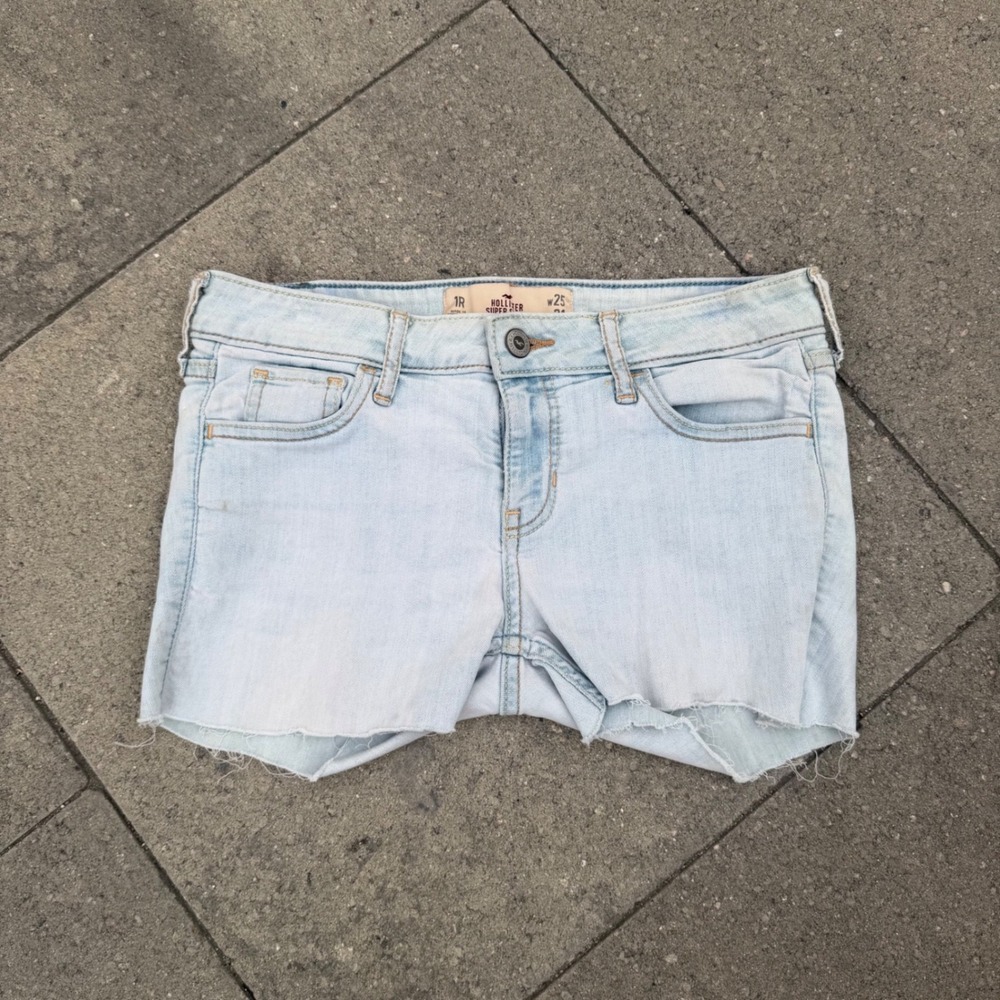 Hollister Super Skinny Denim Shorts Light Wash Raw Hem Cutoffs Size 1R W25